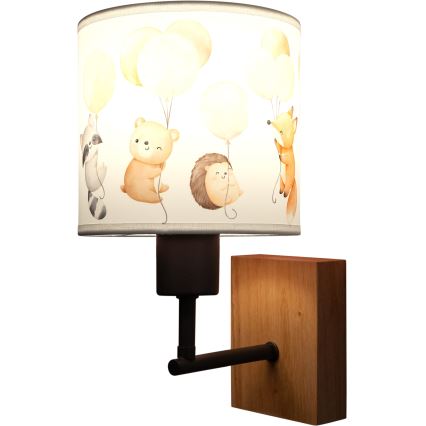 Brilagi - Lampă de perete pentru copii BOBO WOOD 1xE27/25W/230V, stejar/negru/alb, cu motive jucăușe de animale