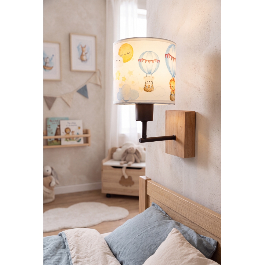 Brilagi - Lampă de perete pentru copii BOBO WOOD 1xE27/25W/230V stejar/negru/alb/motive animale