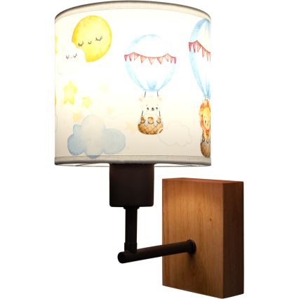 Brilagi - Lampă de perete pentru copii BOBO WOOD 1xE27/25W/230V stejar/negru/alb/motive animale