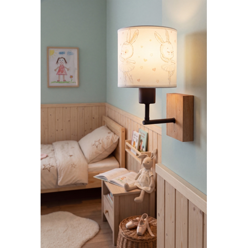 Brilagi - Lampă de perete pentru copii BOBO WOOD 1xE27/25W/230V stejar/negru/alb/iepurași