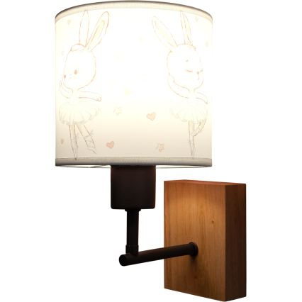 Brilagi - Lampă de perete pentru copii BOBO WOOD 1xE27/25W/230V stejar/negru/alb/iepurași