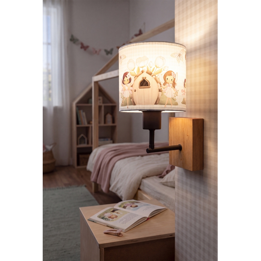 Brilagi - Lampă de perete pentru copii BOBO WOOD 1xE27/25W/230V stejar/negru/alb/roz/zâne