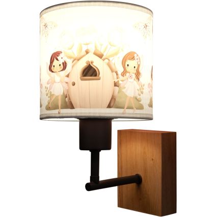 Brilagi - Lampă de perete pentru copii BOBO WOOD 1xE27/25W/230V stejar/negru/alb/roz/zâne