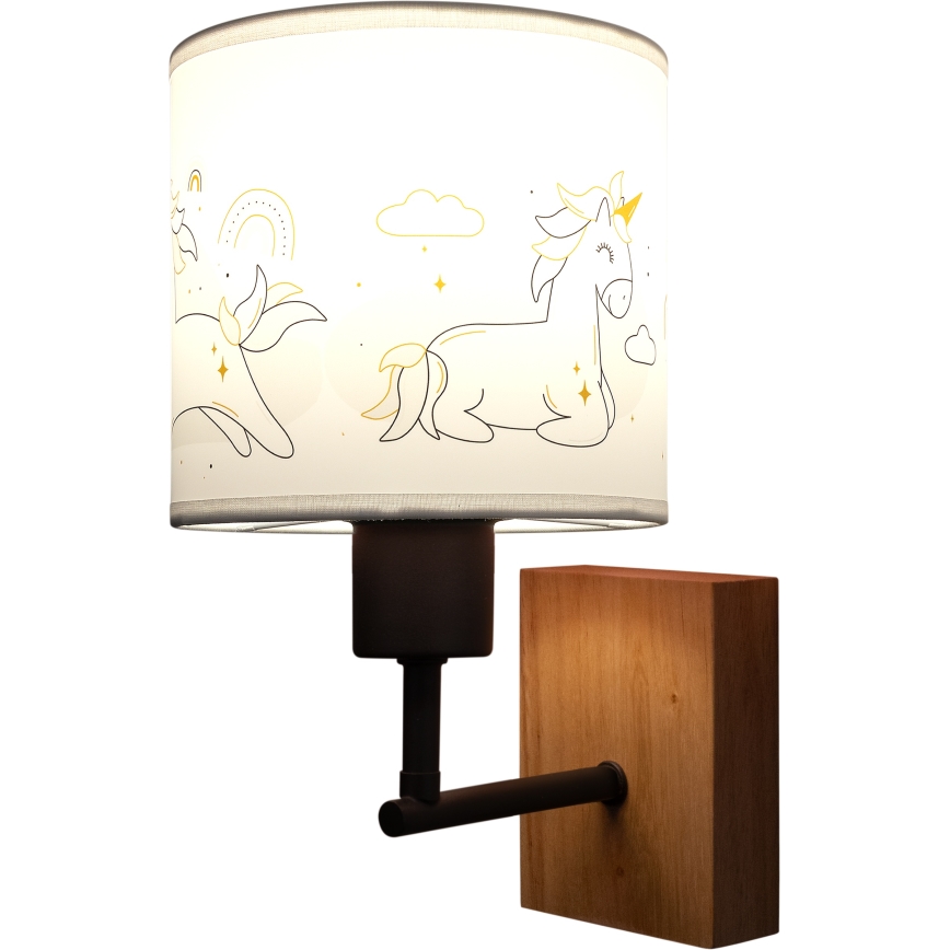 Brilagi - Lampă de perete pentru copii BOBO WOOD 1xE27/25W/230V stejar/negru/alb/unicorni