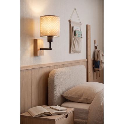 Brilagi - Lampă de perete pentru copii BOBO WOOD 1xE27/25W/230V stejar/negru/bej/cu buline