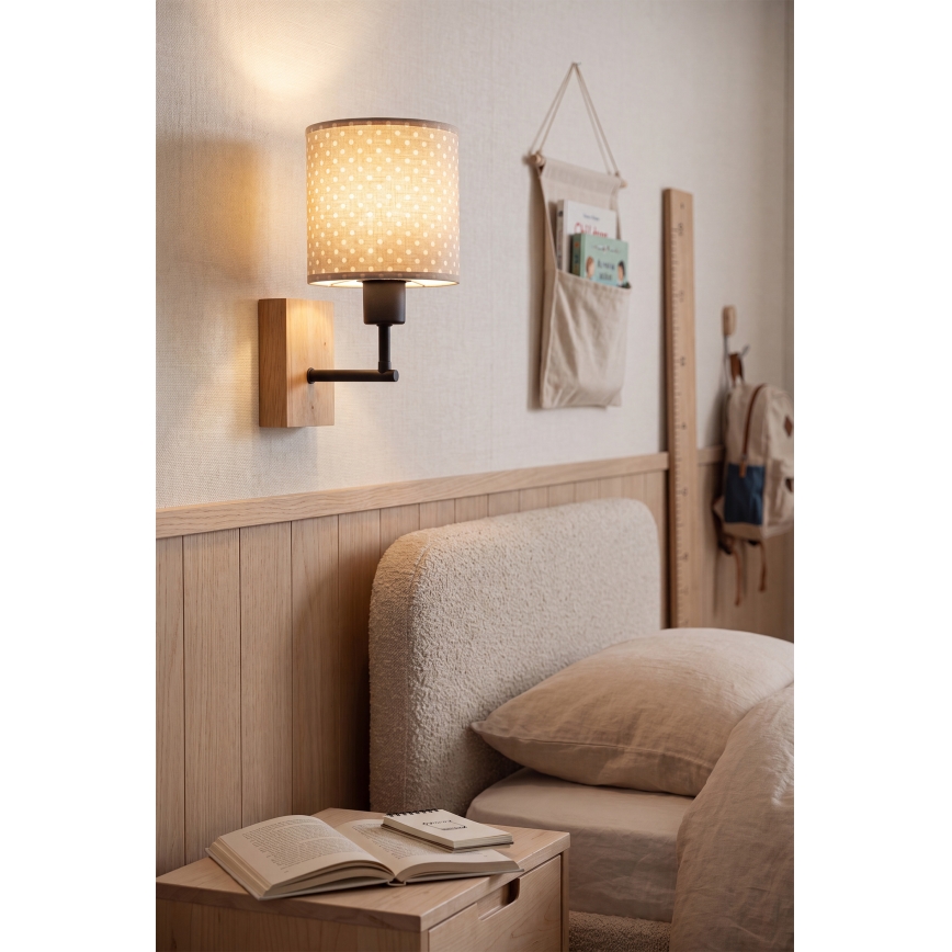 Brilagi - Lampă de perete pentru copii BOBO WOOD 1xE27/25W/230V stejar/negru/bej/cu buline