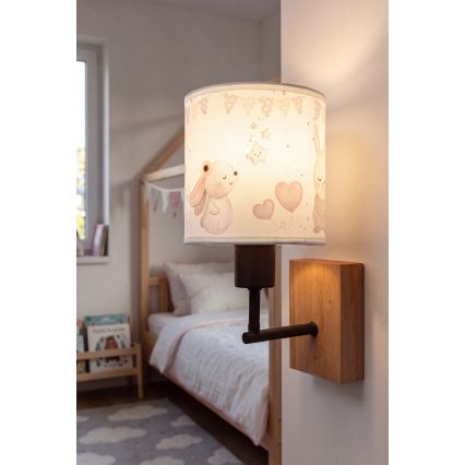 Brilagi - Lampă de perete pentru copii BOBO WOOD 1xE27/25W/230V stejar/negru/crem/iepurași