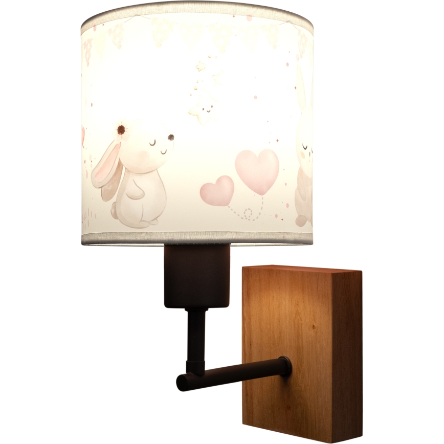 Brilagi - Lampă de perete pentru copii BOBO WOOD 1xE27/25W/230V stejar/negru/crem/iepurași