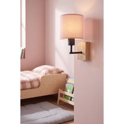 Brilagi - Lampă de perete pentru copii BOBO WOOD 1xE27/25W/230V stejar/negru/roz