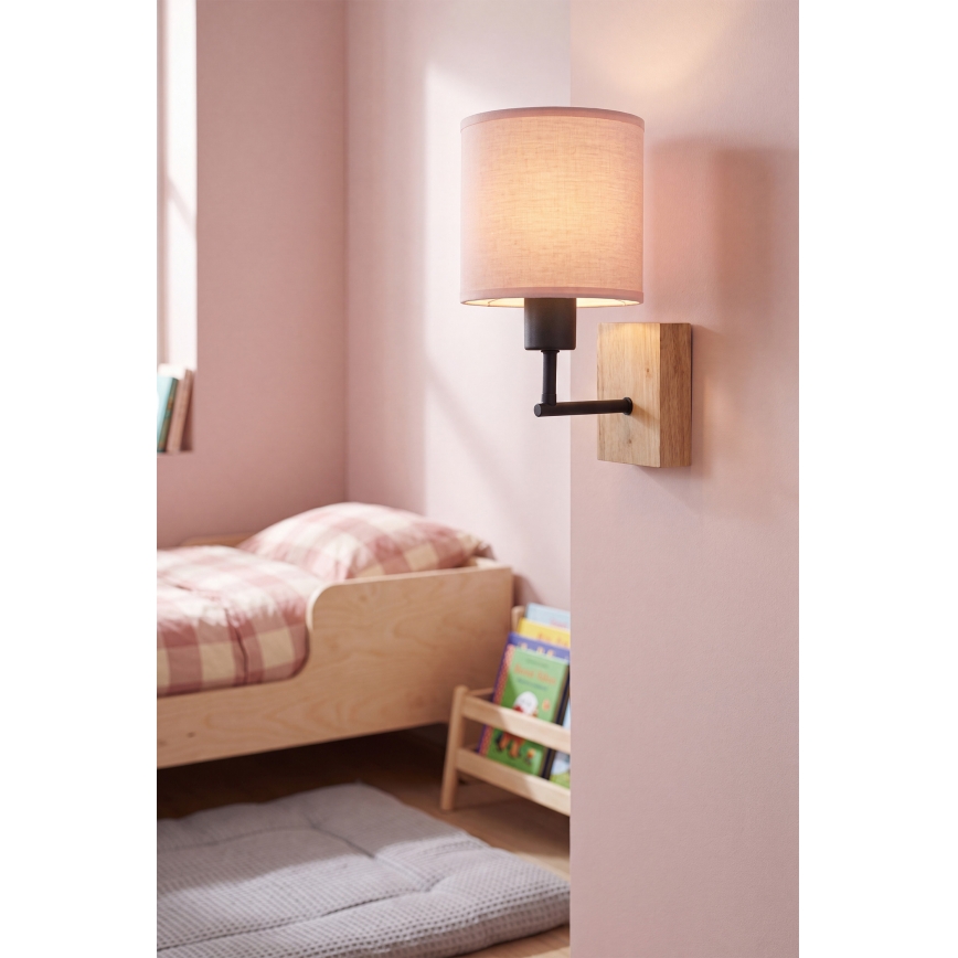 Brilagi - Lampă de perete pentru copii BOBO WOOD 1xE27/25W/230V stejar/negru/roz