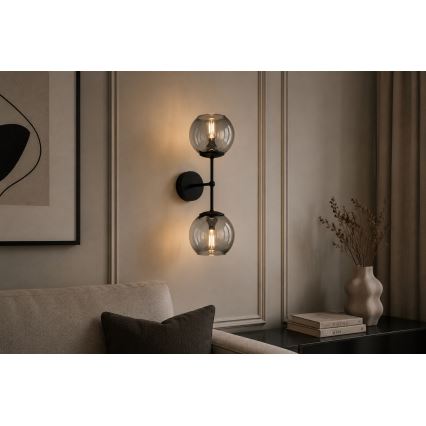 Brilagi - Lampă de perete DIOR 2xE27/60W/230V negru/gri fumuriu