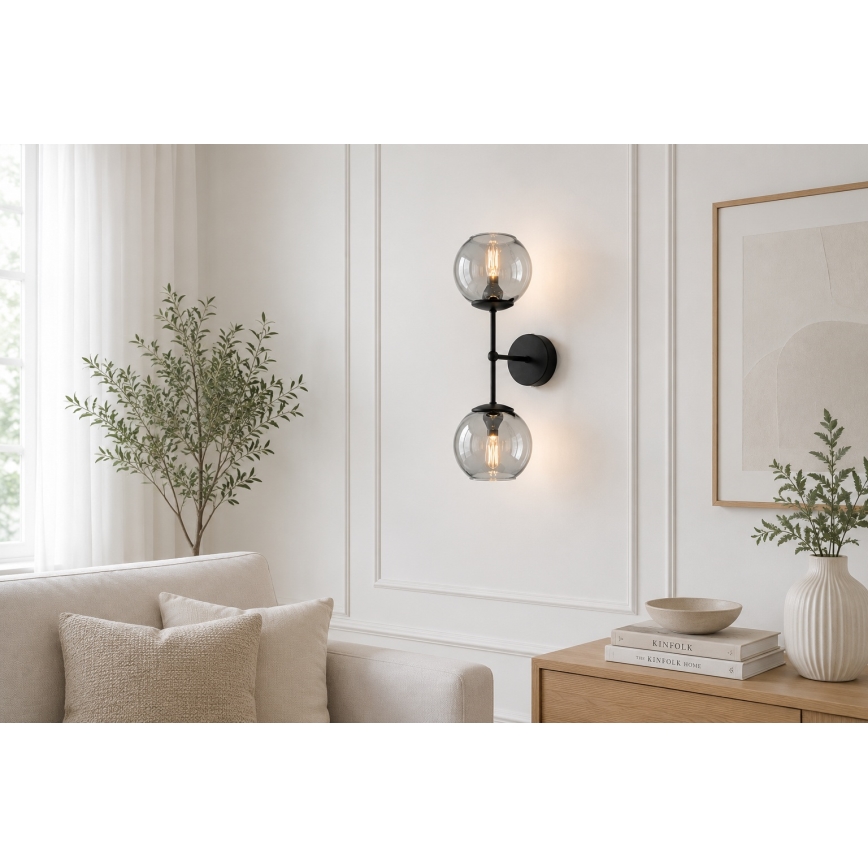 Brilagi - Lampă de perete DIOR 2xE27/60W/230V negru/gri fumuriu
