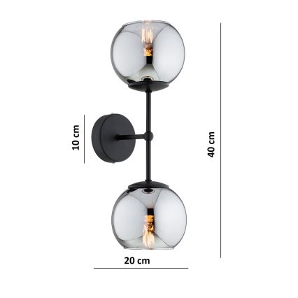 Brilagi - Lampă de perete DIOR 2xE27/60W/230V negru/gri fumuriu