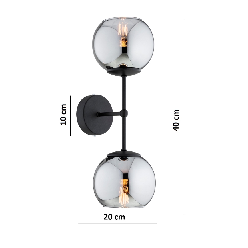 Brilagi - Lampă de perete DIOR 2xE27/60W/230V negru/gri fumuriu