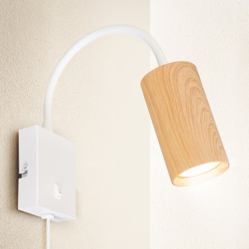 Brilagi - Lampă de perete flexibilă cu întrerupător SELE 1xGU10/30W/230V alb/decor stejar