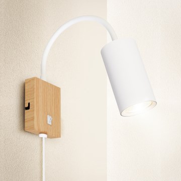 Brilagi - Lampă de perete flexibilă cu întrerupător SELE 1xGU10/30W/230V alb/decor stejar