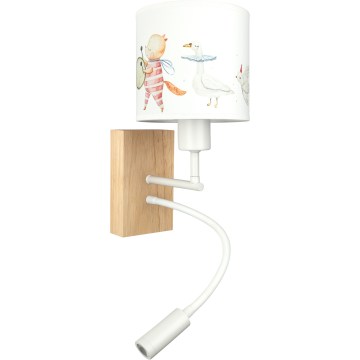 Brilagi - Lampă de perete flexibilă cu LED pentru copii BOBO WOOD, 1xE27/25W/230V + LED/3W, stejar/alb/cu animale