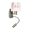 Brilagi - Lampă de perete flexibilă LED pentru copii BOBO 1xE27/25W/230V + LED/3W, crom mat/alb/roz cu imprimeu balerine