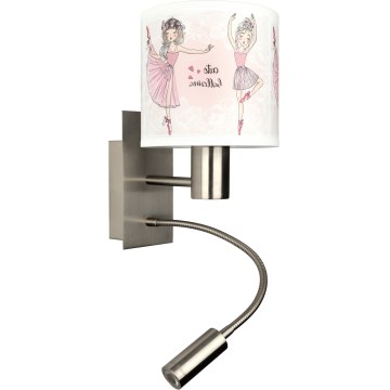 Brilagi - Lampă de perete flexibilă LED pentru copii BOBO 1xE27/25W/230V + LED/3W, crom mat/alb/roz cu imprimeu balerine