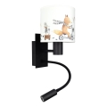 Brilagi - Lampă de perete flexibilă LED pentru copii BOBO 1xE27/25W/230V + LED/3W negru/alb/cu animaluțe