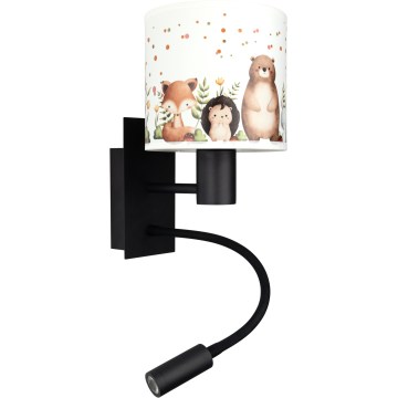Brilagi - Lampă de perete flexibilă LED pentru copii BOBO 1xE27/25W/230V + LED/3W, negru/alb, cu motive animale
