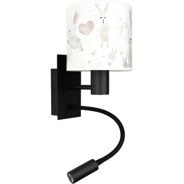 Brilagi - Lampă de perete flexibilă LED pentru copii BOBO 1xE27/25W/230V + LED/3W, negru/alb/iepurași