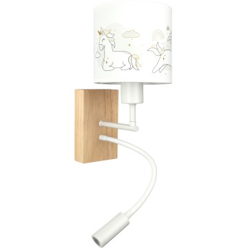 Brilagi - Lampă de perete flexibilă LED pentru copii BOBO WOOD 1xE27/25W/230V + LED/3W stejar/alb/cu unicorni