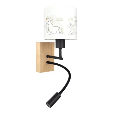 Brilagi - Lampă de perete flexibilă LED pentru copii BOBO WOOD 1xE27/25W/230V + LED/3W stejar/negru/alb/cu unicorni