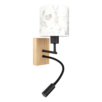 Brilagi - Lampă de perete flexibilă LED pentru copii BOBO WOOD 1xE27/25W/230V + LED/3W stejar/negru/alb/iepurași