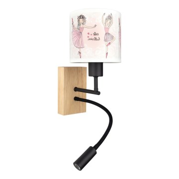 Brilagi - Lampă de perete flexibilă LED pentru copii BOBO WOOD 1xE27/25W/230V + LED/3W stejar/negru/alb/roz/balerine