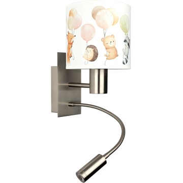 Brilagi - Lampă de perete flexibilă pentru copii BOBO 1xE27/25W/230V + LED/3W crom mat/alb/cu animale