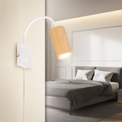 Brilagi - Lampă de perete flexibilă cu întrerupător SELE 1xGU10/30W/230V alb/decor stejar