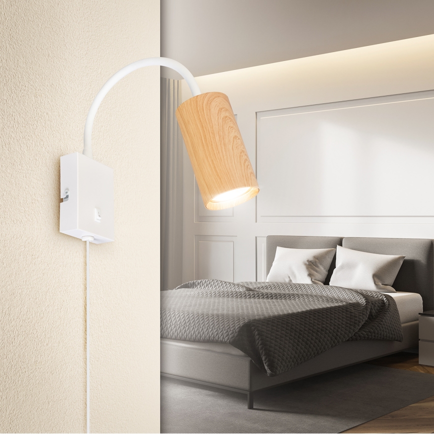 Brilagi - Lampă de perete flexibilă cu întrerupător SELE 1xGU10/30W/230V alb/decor stejar