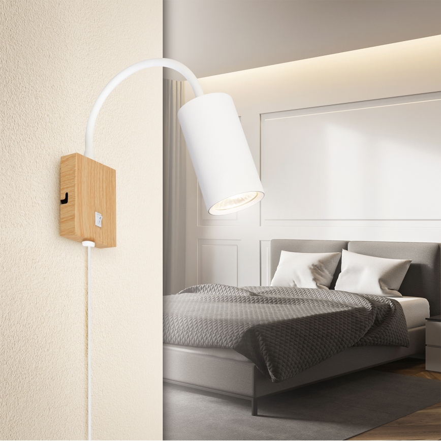 Brilagi - Lampă de perete flexibilă cu întrerupător SELE 1xGU10/30W/230V alb/decor stejar