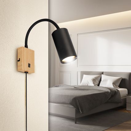 Brilagi - Lampă de perete flexibilă cu întrerupător SELE 1xGU10/30W/230V negru/finisaj stejar