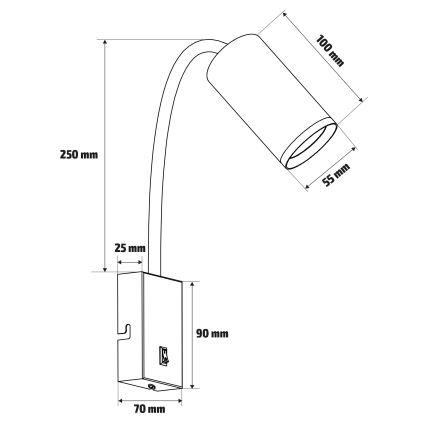 Brilagi - Lampă de perete flexibilă cu întrerupător SELE 1xGU10/30W/230V negru/finisaj stejar