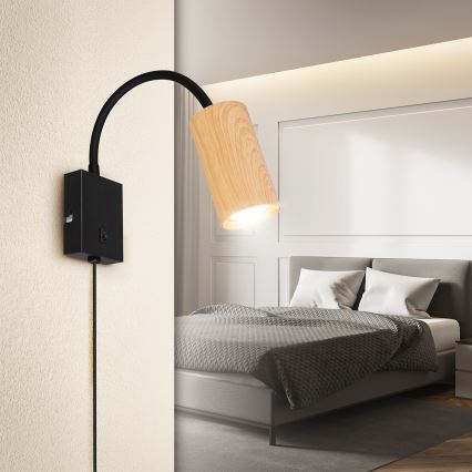 Brilagi - Lampă de perete flexibilă cu întrerupător SELE 1xGU10/30W/230V negru/decor de stejar