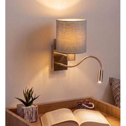 Brilagi - Lampă LED de perete flexibilă NUBILA 1xE27/25W/230V + LED/3W crom mat/gri deschis