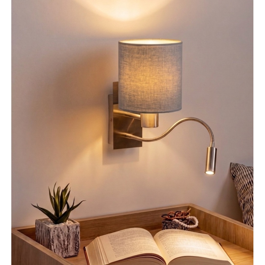 Brilagi - Lampă LED de perete flexibilă NUBILA 1xE27/25W/230V + LED/3W crom mat/gri deschis