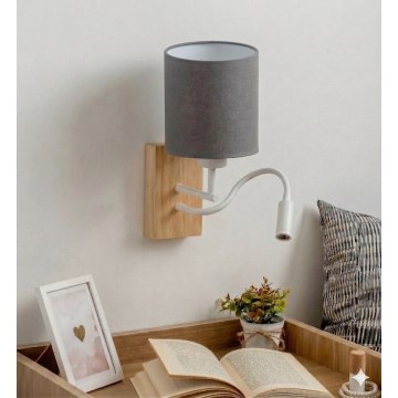 Brilagi - Lampă de perete LED flexibilă NUBILA WOOD 1xE27/25W/230V + LED/3W stejar/alb/gri deschis