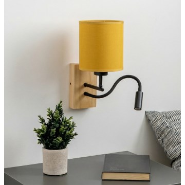 Brilagi - Lampă de perete LED flexibilă NUBILA WOOD 1xE27/25W/230V + LED/3W stejar/negru/galben