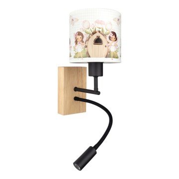 Brilagi - Lampă de perete LED flexibilă pentru copii BOBO WOOD 1xE27/25W/230V + LED/3W, stejar/negru/alb/roz/cu motive cu zâne