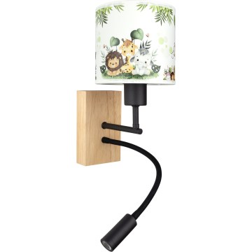 Brilagi - Lampă de perete LED flexibilă pentru copii BOBO WOOD 1xE27/25W/230V + LED/3W stejar/negru/alb/verde/junglă