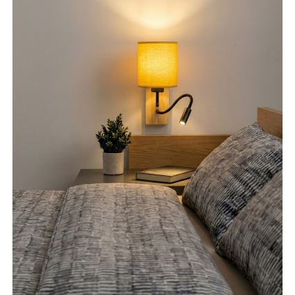 Brilagi - Lampă de perete LED flexibilă NUBILA WOOD 1xE27/25W/230V + LED/3W stejar/negru/galben