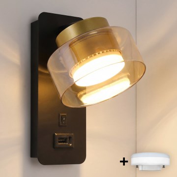 Brilagi - Lampă de perete LED RGB+CCT dimabilă cu port USB AURA LUX 1xGX53/14W/230V 2700-6500K Wi-Fi Tuya negru/auriu