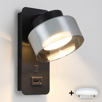 Brilagi - Lampă de perete LED RGB+CCT reglabilă cu port USB AURA LUX 1xGX53/14W/230V 2700-6500K Wi-Fi Tuya negru/fumuriu
