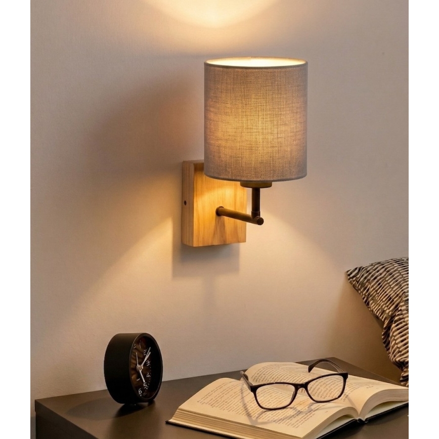 Brilagi - Lampă de perete NUBILA WOOD 1xE27/25W/230V stejar/negru/gri deschis