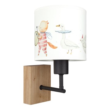 Brilagi - Lampă de perete pentru copii BOBO WOOD 1xE27/25W/230V stejar/negru/alb/cu animale