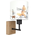 Brilagi - Lampă de perete pentru copii BOBO WOOD 1xE27/25W/230V stejar/negru/alb/cu animale