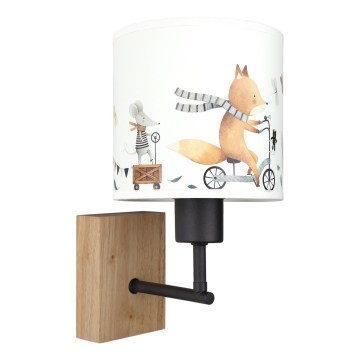Brilagi - Lampă de perete pentru copii BOBO WOOD 1xE27/25W/230V stejar/negru/alb/cu animale